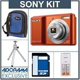 cheap Sony Cyber-shot DSC-S2100 Digital Camera Kit, - Orange - with 8GB SD Memory Card, Camera Case, Table Top Tripod, Sony Cycle Energy Compact Charger with 2 - 2500 mAh Nickel Metal Hydride (NiMH) AA Rechargeable Batteries,