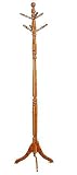 Oak Finish Wood Hall Tree Style Coat Hat Rack Stand