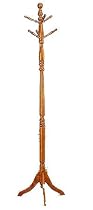 Oak Finish Wood Hall Tree Style Coat Hat Rack Stand