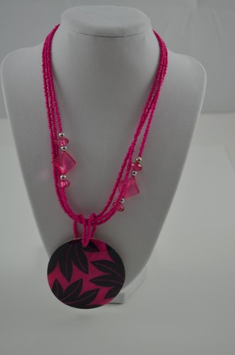 Necklace RD Shell Pendant with Beads Leaf Design PINK/BLK3 exten