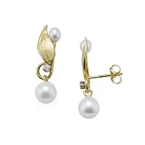 Akoya Pearl Earrings with Diamond in 14K Yellow Gold