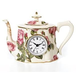 Click here to buy Decorative Porcelain Rose Design Teapot Wall Decor With Clock Home Decor by Romantic Rose Collection.