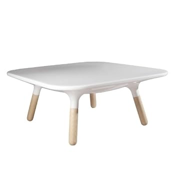 Table basse blanc laqué et bois MARGUERITE - Haut. 30 cm