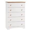White and Natural Maple 5 Drawer Chest