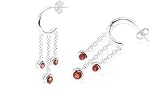 Round Cut Garnet Dangling J-hoop Earrings Sterling Silver