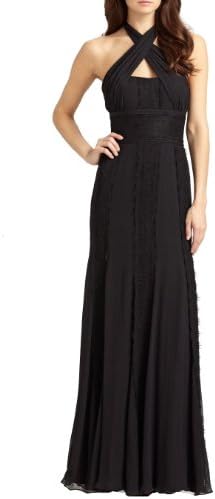 Monique Lhuillier Lace Trimmed Silk Chiffon Halter Gown Dress