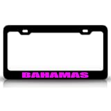 BAHAMAS Country Steel Auto License Plate Frame Tag Holder, Black Pink by TagsXFrames Countries