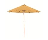 California Umbrella 9-Feet Polyester Pulley Lift System Wood Market Umbrella, Yellow