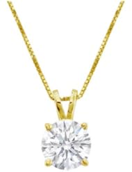 1 Carat 4 Prong Solitaire Basket Diamond Pendant Necklace 18K Yellow Gold (K, I2, 1 ctw) w/ 14K Gold Chain