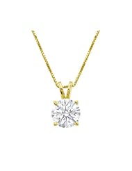 1/2 Carat 4 Prong Solitaire Basket Diamond Pendant Necklace 14K Yellow Gold (D-E, I1, 0.5 ctw) w/ 14K Gold Chain