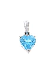 14K White Gold Genuine Natural Blue Topaz Heart Shaped 6 mm. Solitaire Pendant