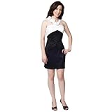 Ruffle Shoulder Black White Taffeta Dress