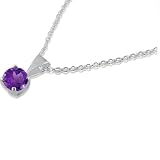 Round Amethyst Solitaire Pendant set in Sterling Silver 18 inch 3/4ct