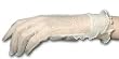SALE Short Sheer Stretch Nylon Dress Gloves with Ruffle in White only.
