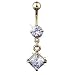 Gold plated belly button ring with Clear Gemstones