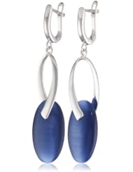 Sterling Silver Synthetic Blue Cat Eye Huggie Earrings