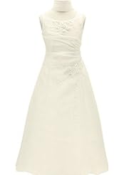 Girls Floor Length Floral Print Embroidered Sleeveless Organza Flower-Girl Dress 