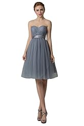 Sweetheart One Shoulder Sleeveless Knee Length Short Tulle Evening Dress/Bridesmaid Dress/Prom Dress/Party Dress  With a Ribbon 