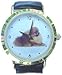 Small Pomeranian dog watch classic size 1.inch dial. Gold tone case Black leather band.