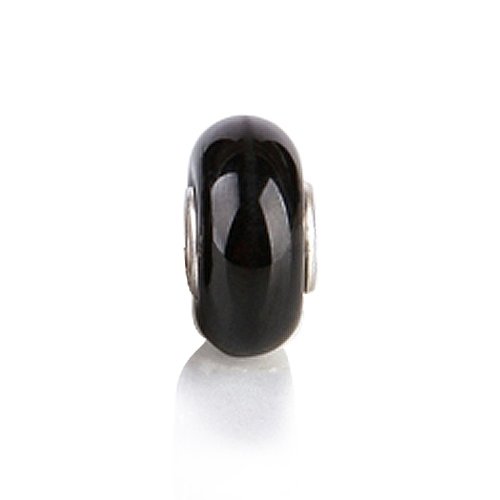 Bling Jewelry Opaque Midnight Black Sterling Silver Murano Glass Bead Troll Pandora Compatible