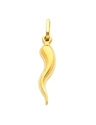 14K Yellow Gold Medium Cornicello Italian Horn Charm Pendant