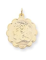 14k Girl Head on .018 Gauge Engravable Scalloped Disc Charm