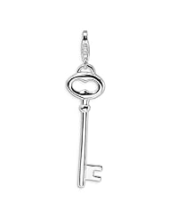 Sterling Silver Polished Open Oval Heart Key with Lobster Clasp Charm