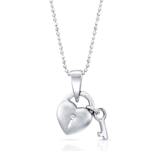 Victoria Kay Sterling Silver CZ Heart Lock and Key Pendant, 18