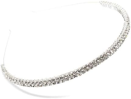 Silver-tone with Clear Crystals Double Row Headband Fashion Accessory