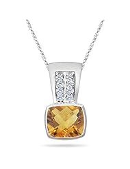 0.10 Cts Diamond & 1.59 Cts Citrine Pendant in 14K White Gold