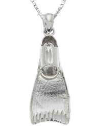 Solid 0.925 Sterling Silver Scuba Fin Charm Pendant Necklace