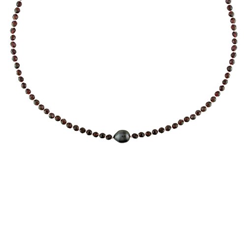 Sterling Silver Tahitian Cultured Pearl and Garnet Necklace, 18"
