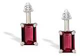 14K White Gold Emerald-cut Created Ruby and Diamond Drop Earrings