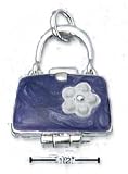 Sterling Silver Enamel 2 Sided Purple Purse Locket Pendant White Flower