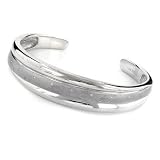 Sterling Silver Diamond Shiny & Matte Cuff Bracelet