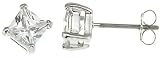 925 Sterling Silver Rhodium Finish Princess Stud Earrings
