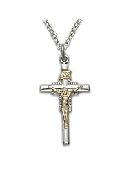 Exceptional Detail Sterling Silver Crucifix Necklace in a 2-Tone 14k gold layered Design Catholic Pendant Cross Jewelry w/Chain 18" Length Gift Boxed.