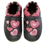 Robeez Funky Hearts -- Black Soft Sole Baby Shoes , 6-12 months