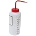 Vestil BTL-WW-32R-LBL Wide Mouth Low Density Polyethylene (LDPE) Round Squeeze Wash Bottle with Label and Red Cap, 32 oz Capacity, Translucent