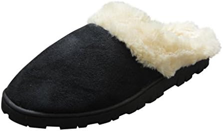 Womens Memory Footbed Faux Fur Cuff Indoor/Outdoor Garden Slide Clog Slippers (Black, 9)