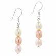Genuine Freshwater Cultured White Peach and Pink Multicolor Pearl Silver Oval Earrings