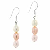 Genuine Freshwater Cultured White Peach and Pink Multicolor Pearl Silver Oval Earrings