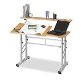 SAFCO PRODUCTS Height-Adjustable Split-Level Workstation, 47 1/4w x 29 1/2d , Medium Oak