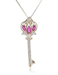 XPY 10k Yellow Gold Ruby and Diamond Royal Key Pendant Necklace (.04cttw, I-J Color, I3 Clarity), 18"