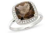 3 1/10 Carat Smokey Quartz and Diamond 14K White Gold Ring