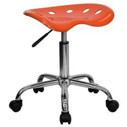 Flash Furniture LF-214A-ORANGERED-GG Vibrant Orange Red Tractor Seat and Chrome Stool