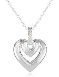 Sterling Silver Double Puffed Heart Pendant Necklace (0.02 CTTW, I-J Color, I2 Clarity), 18"