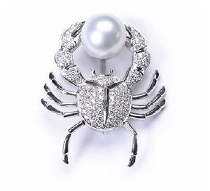 DIAMOND PAVE CRAB PIN WITH 12mm SOUTH SEA PEARL in 18k White Gold