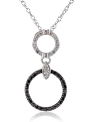Sterling Silver 0.25 cttw Black and White Diamond Circle Pendant Necklace, 18"