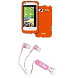 EMPIRE HTC Radar 4G Orange Rubberized Hard Case Cover + Pink Stereo Hands-Free 3.5mm Headset Headphones [EMPIRE Packaging]